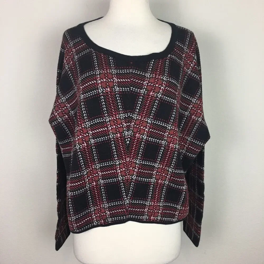 Torrid Red Black White Plaid Cropped Sweater size 2